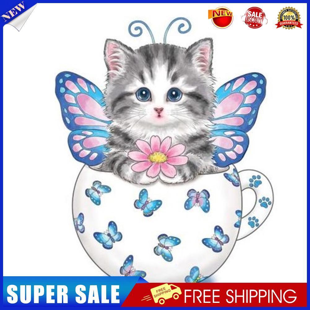 5D DIY Diamond Painting Cup Cat Full Round Rhinestone Home Decor Crafts