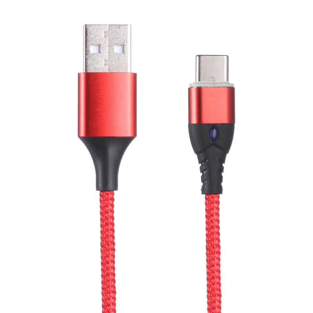 Magnetic Type-C Nylon Braided 1m 5V 3A Charging Data Cable w/Light (Red)