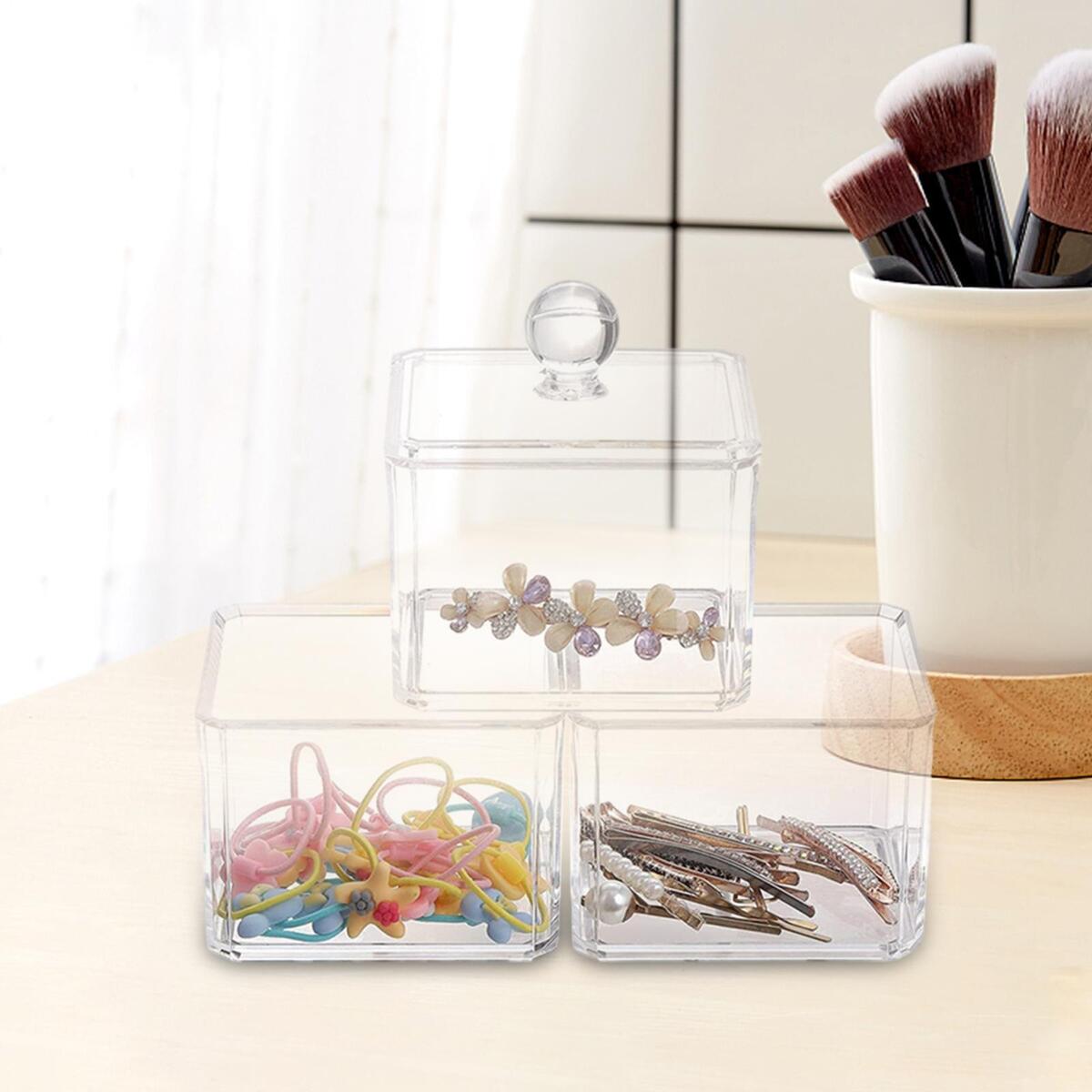 Clear Stackable Cotton Pad Storage Box with Cover Organizer Chic Cosmetic Holder