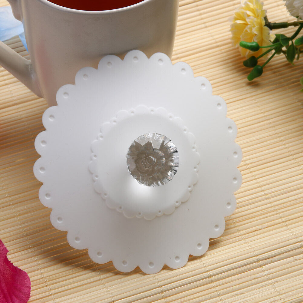 Lace Silicone Diamond Cup Lid Thermal Insulation Cup Cover (White)