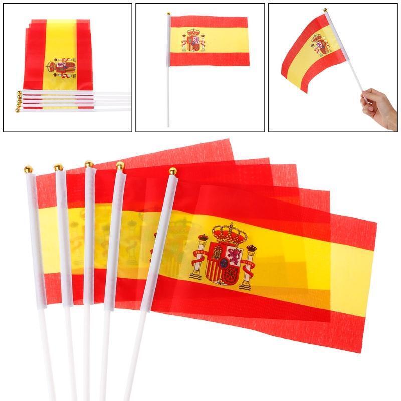5Pcs Spanish Hand Waving Flags Spain Crest Banners Sports Opening Outdoor Decor