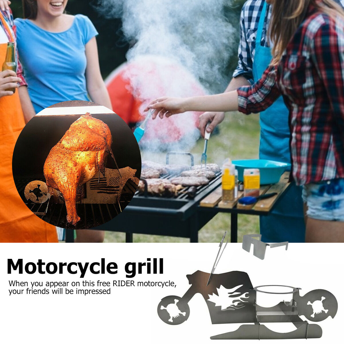 Chicken Stand Portable Beer Motorcycle Stainless Steel BBQ Oven Grill Rack