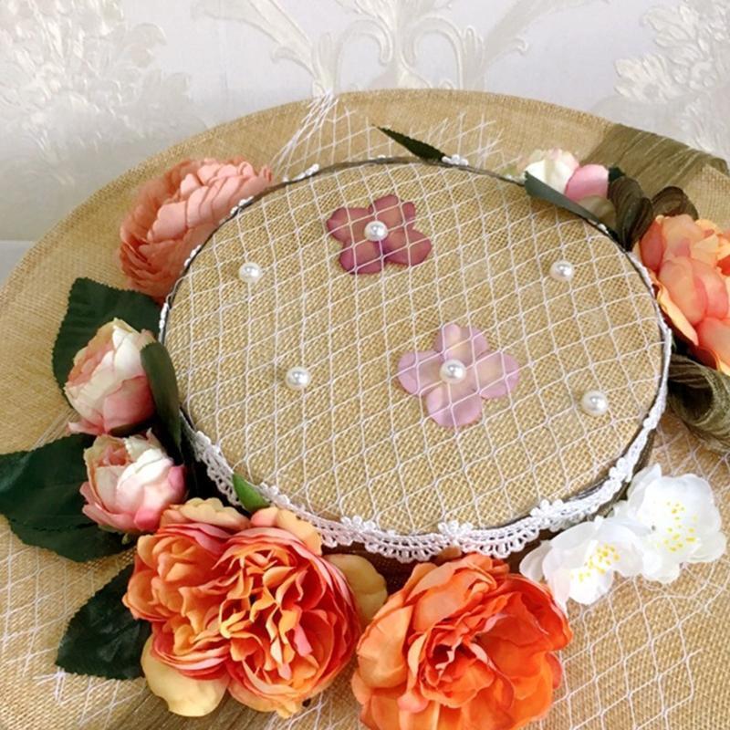 Trendy Sunshade Flat Hat Beach Hat Flower Decor Sunhat for Lolita Party Girls