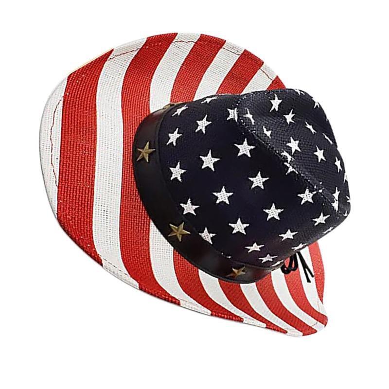 American Flag Western Cowgirl Hat with Windproof Rope Cowboy Hat for Parties