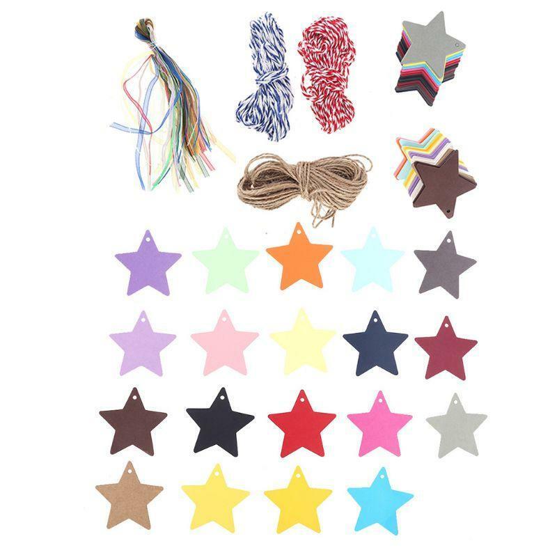 200pcs Christmas Star Kraft Paper Blank Gift Tags Hang Label Price Cards Strings