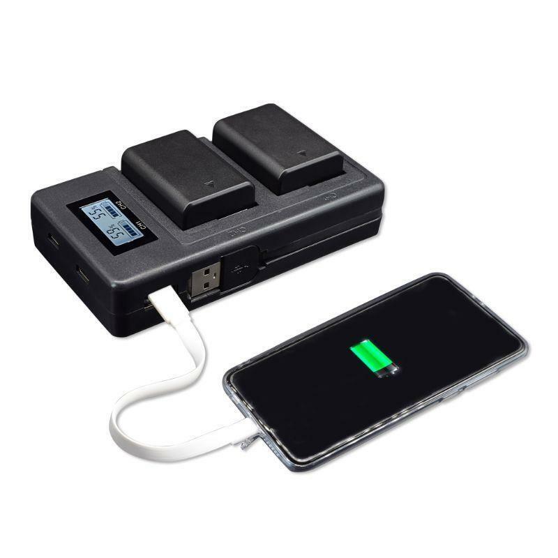 NP-FW50 Camera Battery Charger LCD Display Dual USB Charger for Sony A6000 A6500