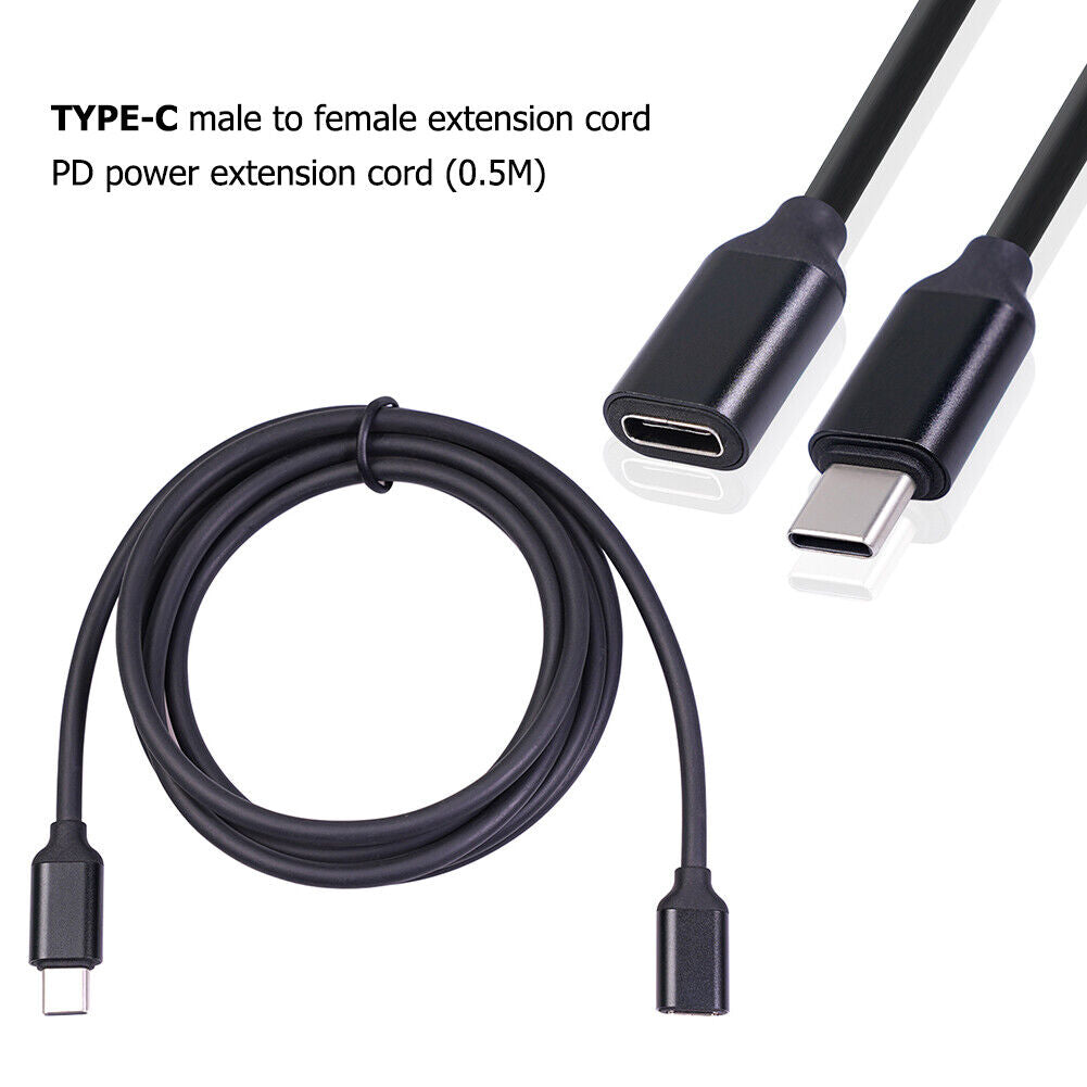 0.5m USB C Extension Cable Type C Male to Female PD Charging Extender Cord