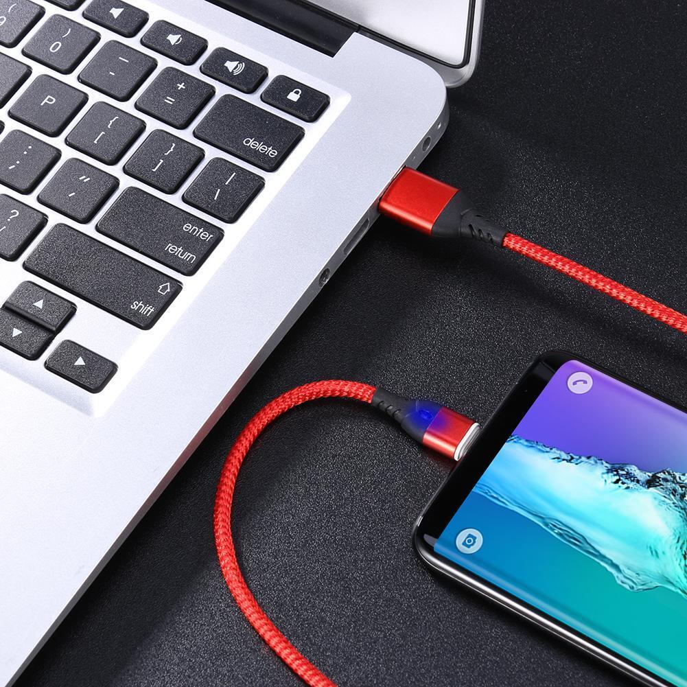 Magnetic Type-C Nylon Braided 1m 5V 3A Charging Data Cable w/Light (Red)