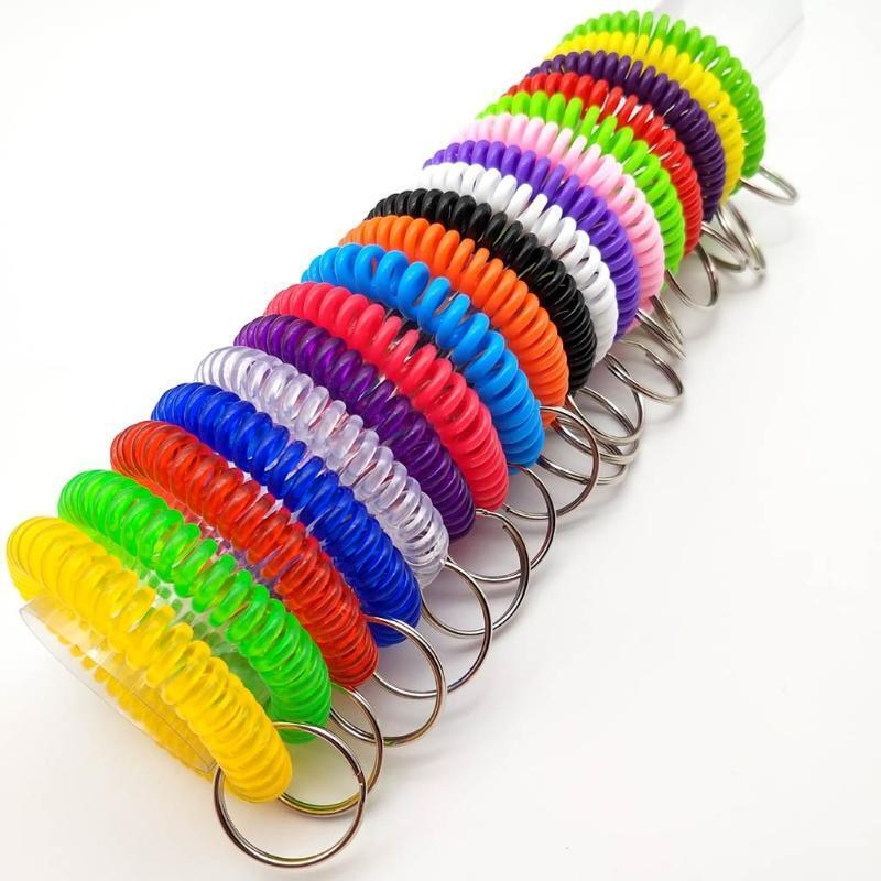Fashion Spirl Bracelet 50pcs Mixed Wrist Coil Keychain Stretch Wristband Keyring