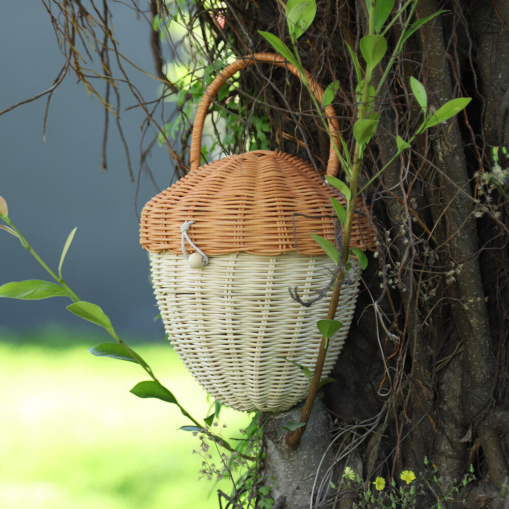 Handmade Rattan Mushroom Basket Handbag Woven Organizer Photography Props