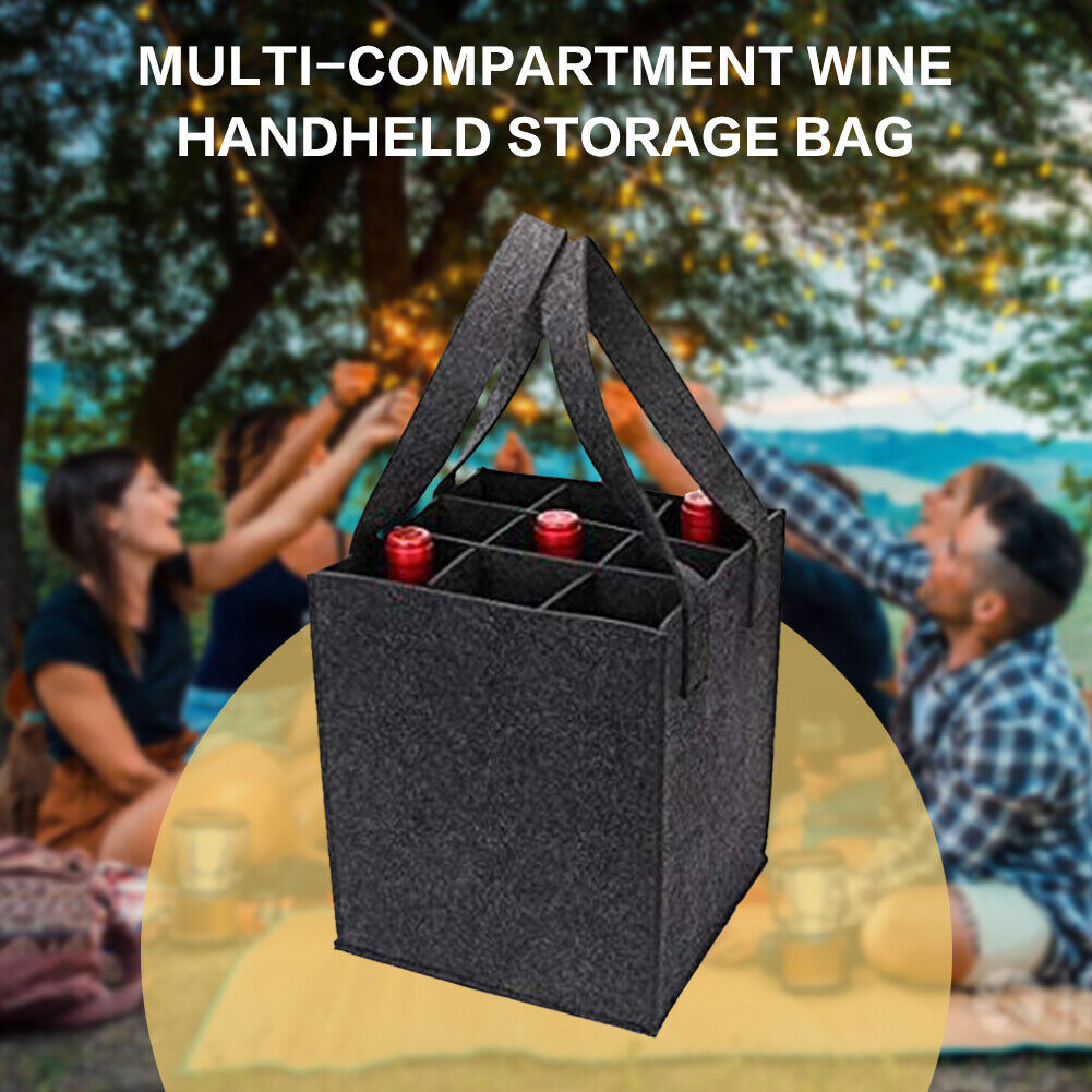 Felt Wine Storage Tote Bag with Divider Solid Color 6 Grids Bottle Carrier