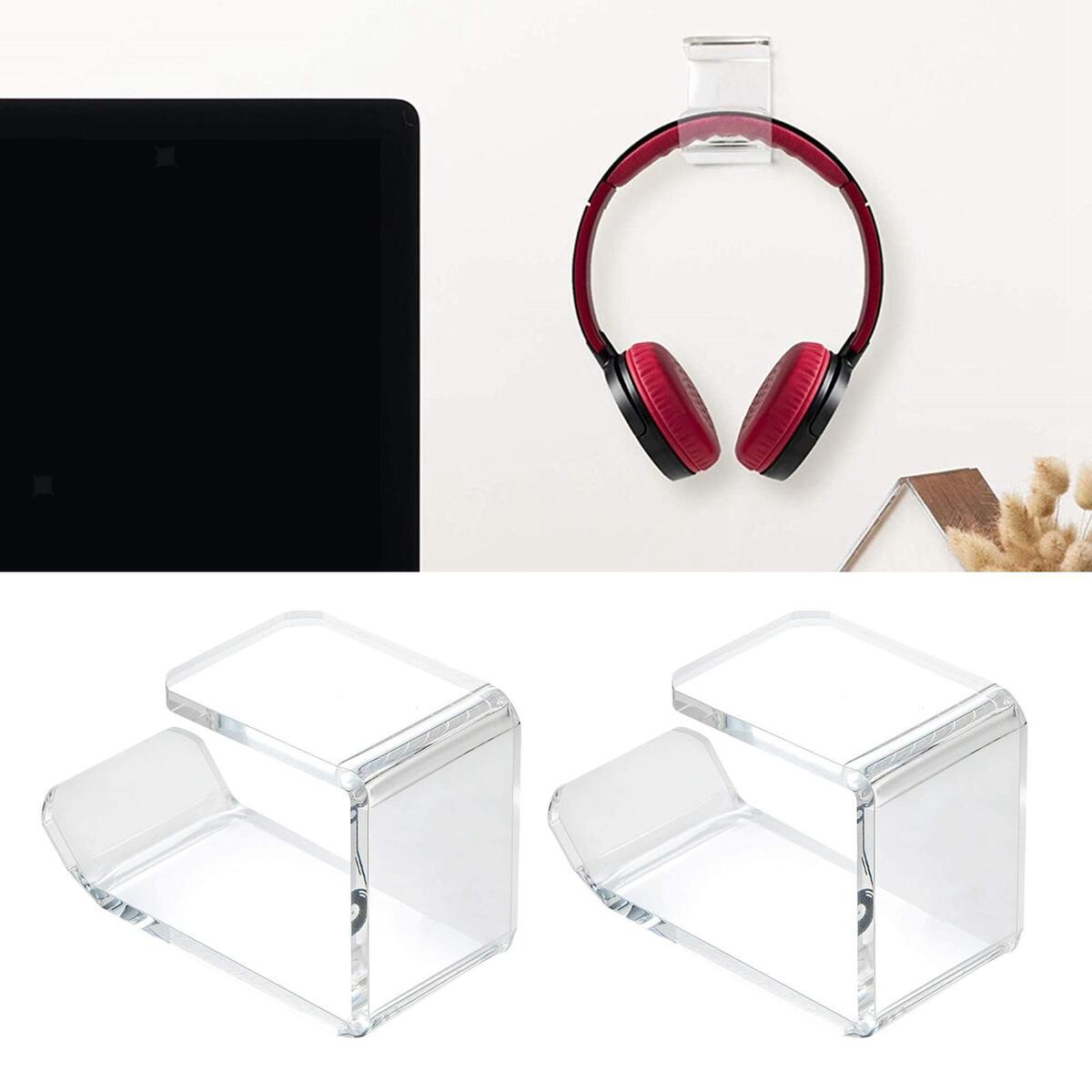 2x Acrylic Headphone Hanger Holder Desk Display Bracket with Adhesive Glues