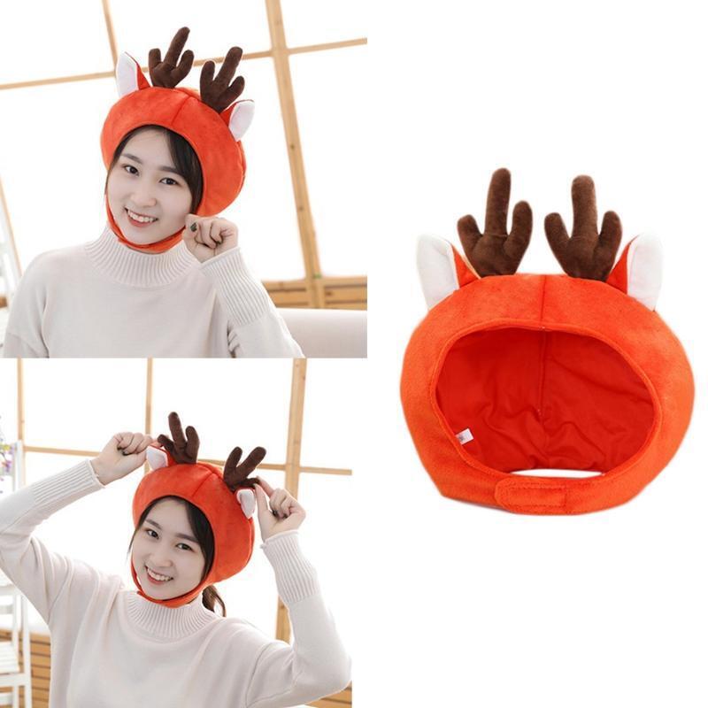 Cartoon Elk Deer Antlers Plush Hat Funny Animal Stuffed Headgear Cap Photo Props