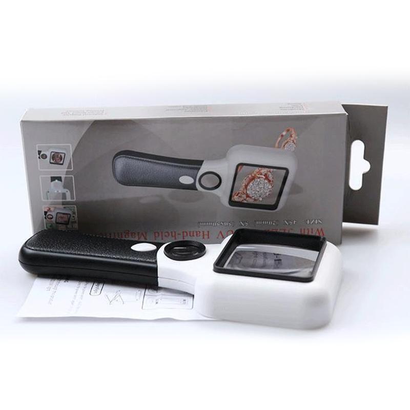 Double Glass Lens Handheld Illuminated Magnifier Reading Magnifying Glass 5X 45X