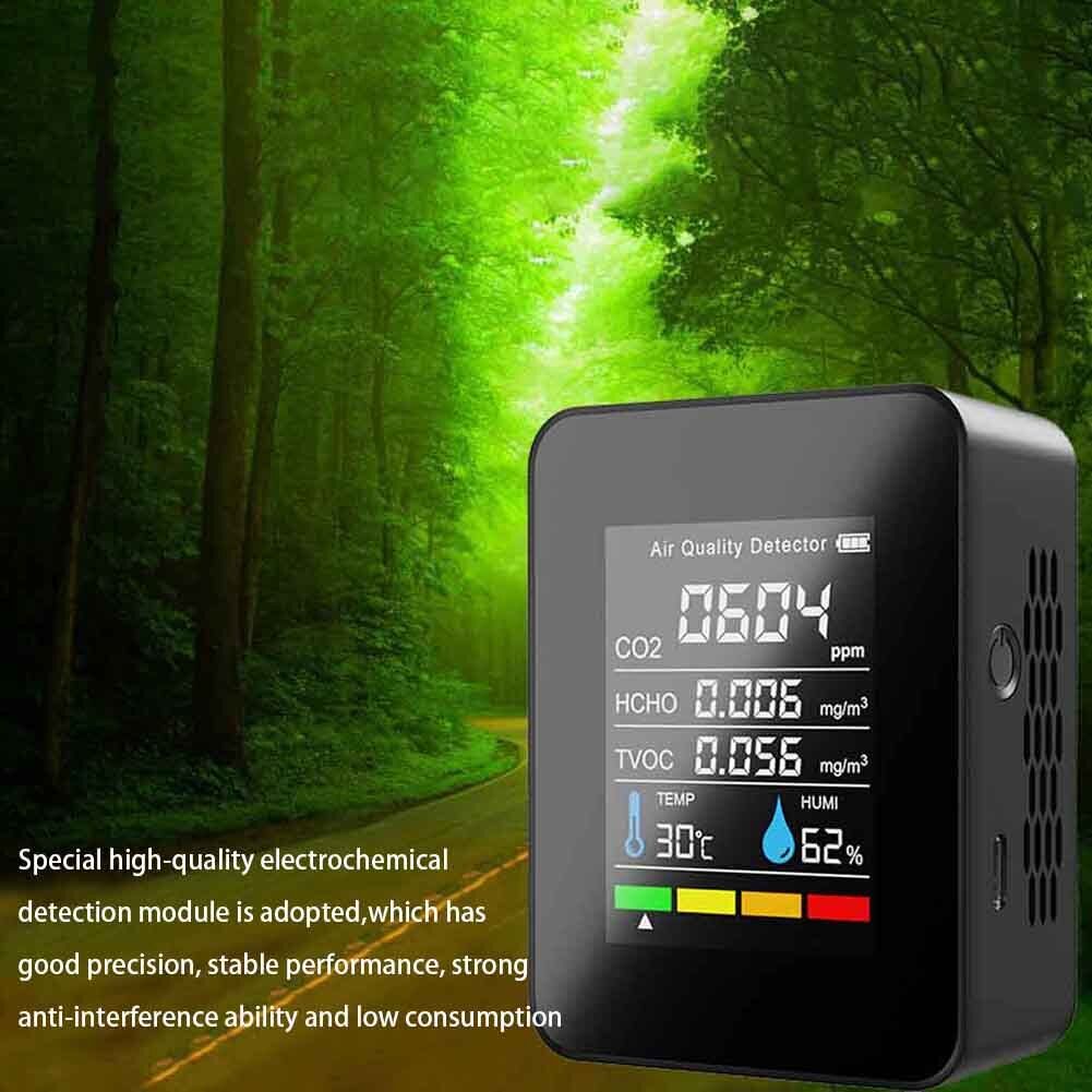 5 in 1 Semiconductor Carbon Dioxide Detector TVOC Air Quality Meter (Black)