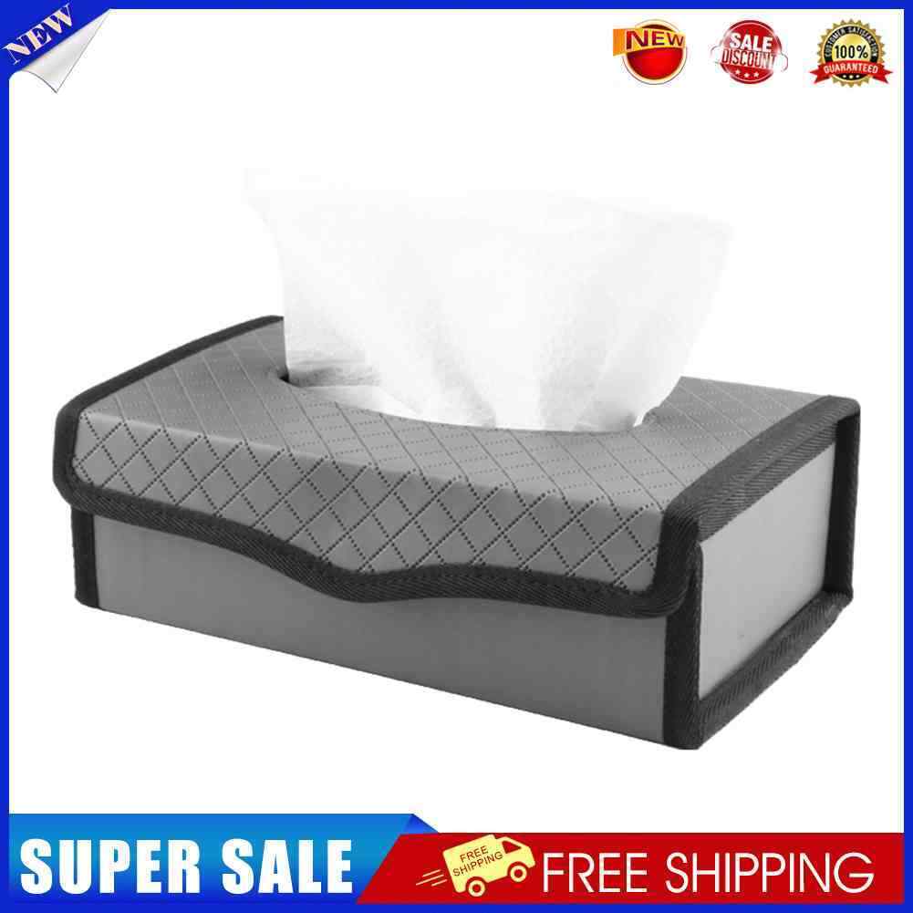 Car Tissue Box Large-capacity Auto Paper Towels Holder PU Leather (Grey)