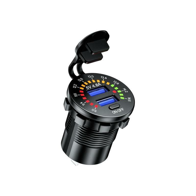 12V 2.4A Dual USB Car Charger with LED Voltmeter ON/OFF Switch for Car SUV Boat