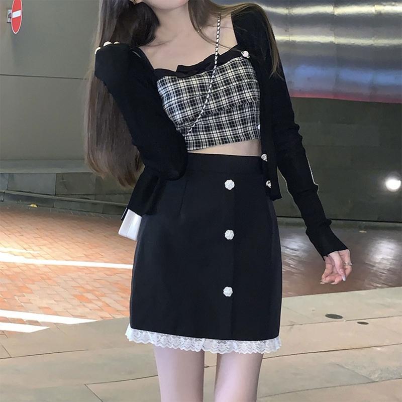 Women Spaghetti Strap Camisole Square Neck Plaid Print Bowknot Crop Top Vest