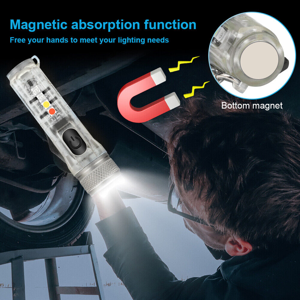 Mini Keychain Torch w/ Buckle USB Rechargeable Emergency Flashlight (White)