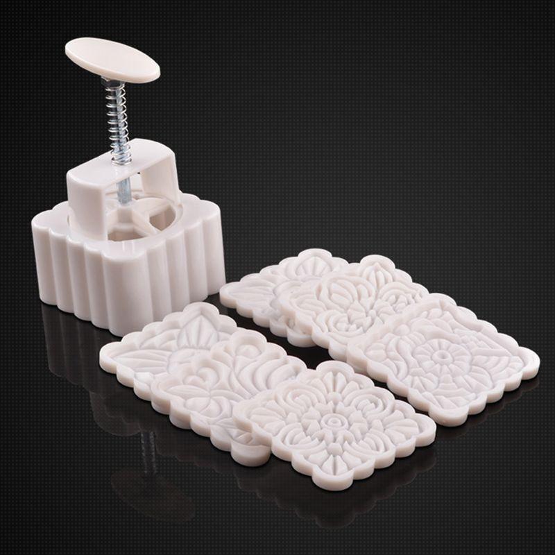 250g Mooncake Mold with 6pcs Square Flower Stamps Hand Press Moon Cake Pastry
