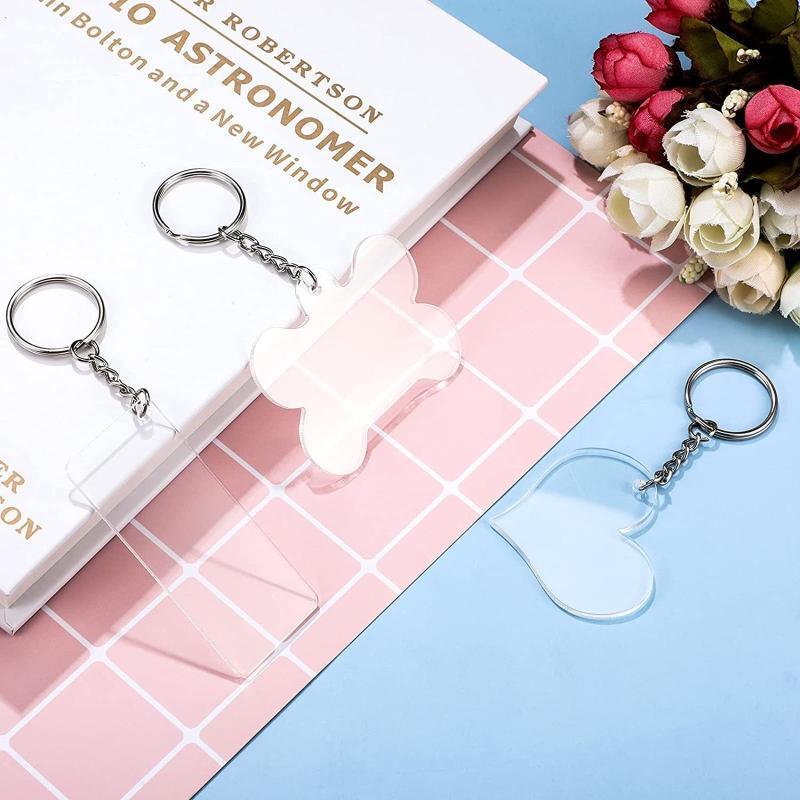 Rectangle Love Round Bone Keychain Blank Key Ring Jump Rings Ornament Pendants