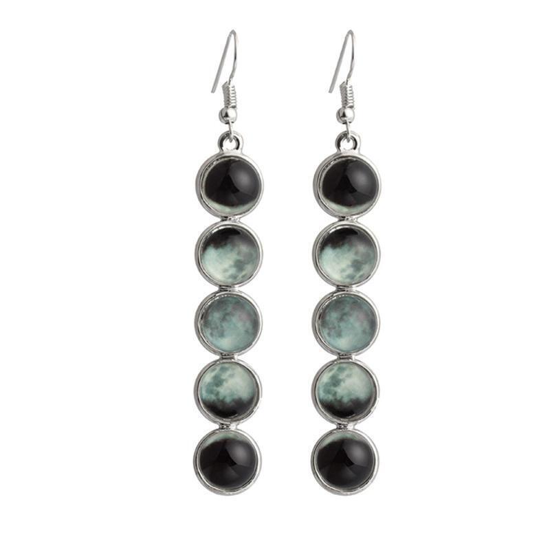 Women Earrings Glowing Glass Dome Moon Phase Earrings Moonstone Dangle Earrings