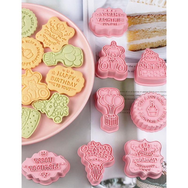 Plastic DIY Cookie Cutting Moulds Cute Baking Moulds Birthday Series Pastry Tool