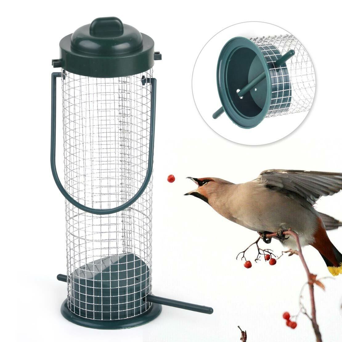 Hanging Wild Bird  Feeder Perch Peanut Garden Feeding Cage Iron Wire Li