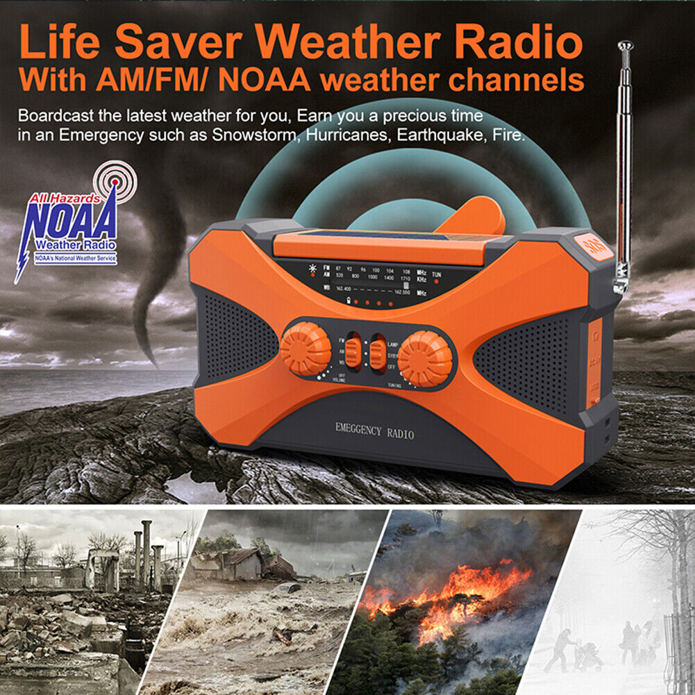 Emergency Radio Dual Speaker Rechargeable Solar Hand Crank Radio (Orange)