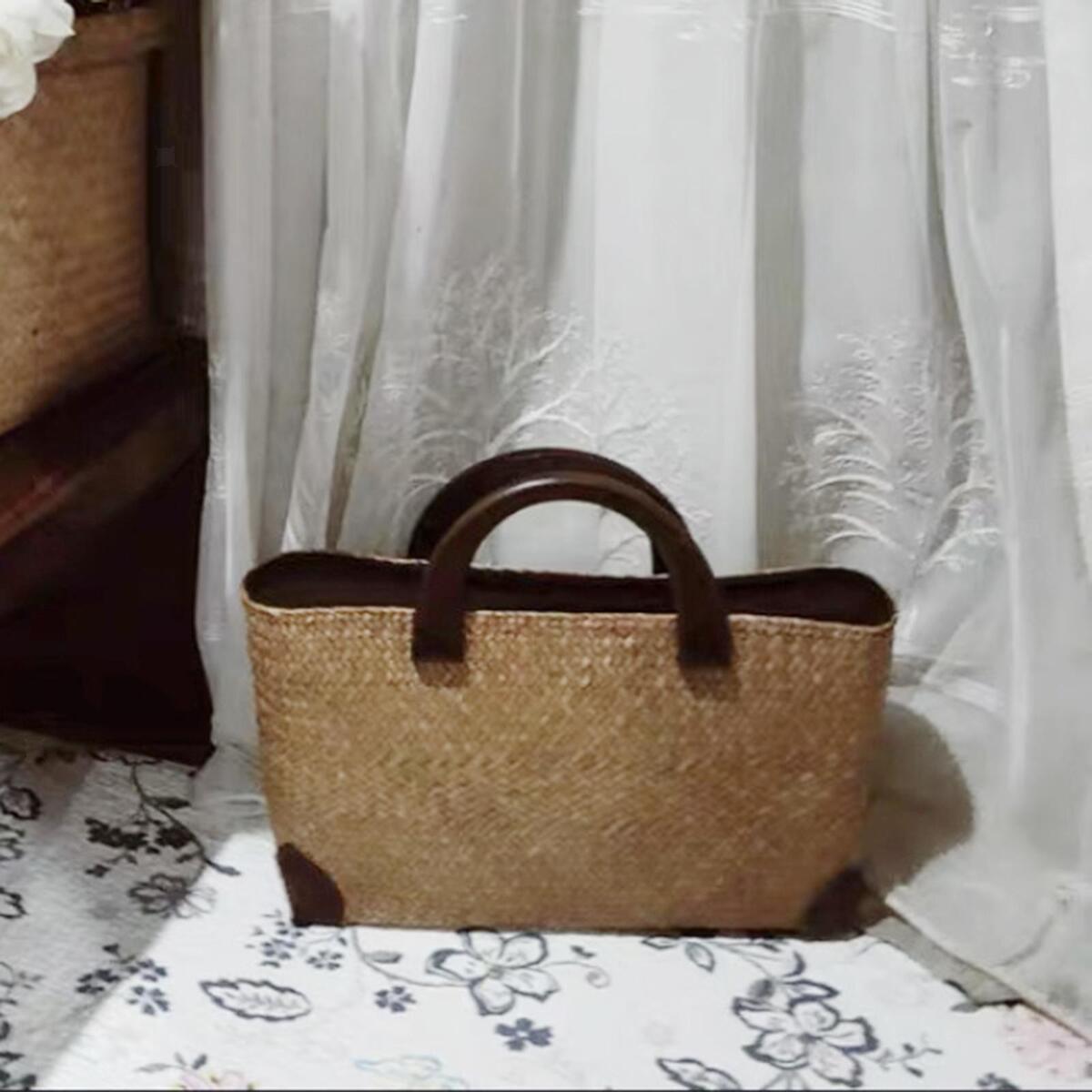 Women Straw Handbag Tote Bag Handwoven with Handles Rattan Birthday Gift