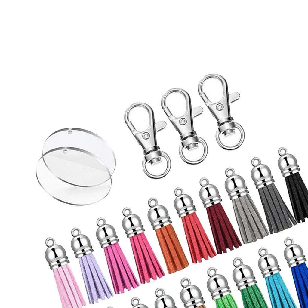 100 Pcs Acrylic Keychains Blanks Tassels Key  Pendant Bulk DIY Handiwork