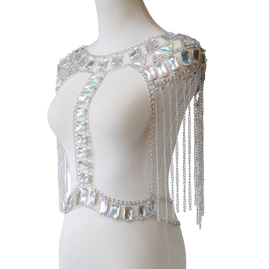 Fashion Tassel Crystal Shoulder Body Chain Harness Necklace Jewelry