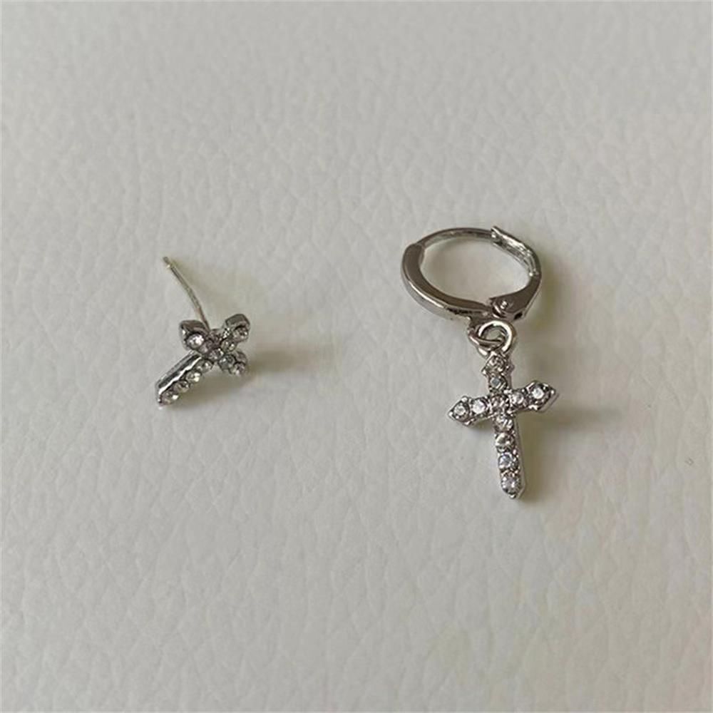 Shinning Sparkle Earrings Asymmetry Stud Cross Earrings Zircon Crystal Earrings