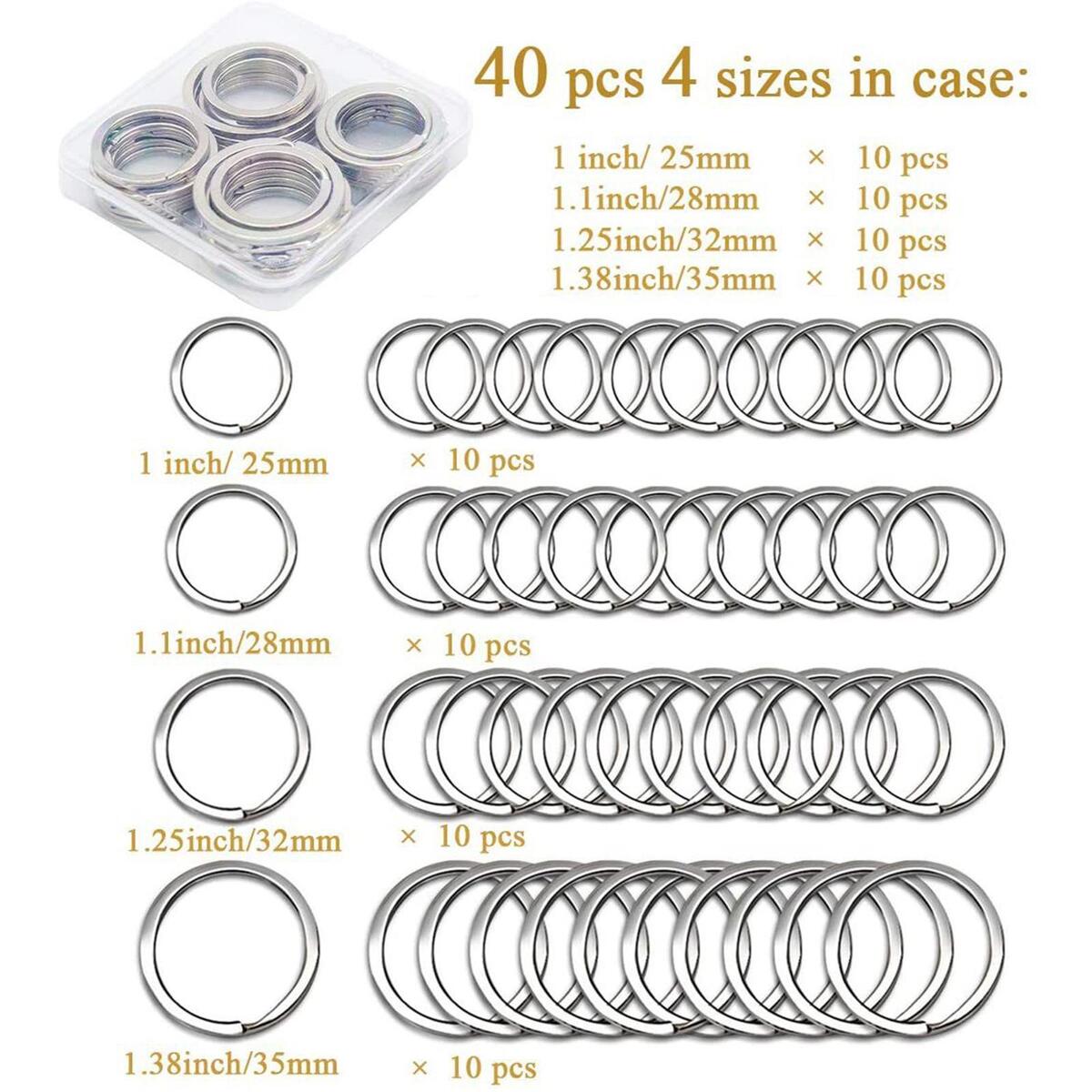 40 Pieces Round Keyrings Hanging Accessories Flat Key Chain Rings Keychain
