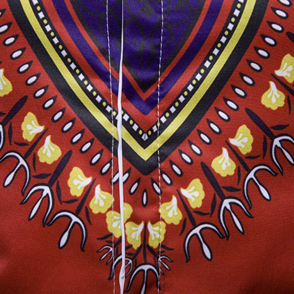 Men Turn Down Collar Casual Totem Print Long Sleeve Ethnic Shirt(Red XL)-20