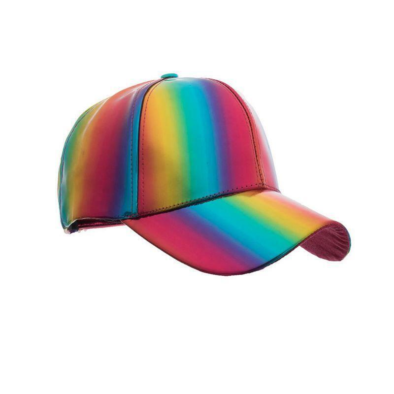 Women Men Futuristic Rainbow Iridescent Reflective Baseball Cap Colorful 80s Hip