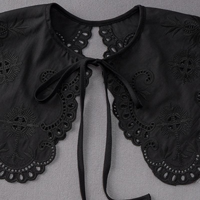Women Organza Embroidery False Collar Wrap Hollow Out Lace Black Shawl Necklace