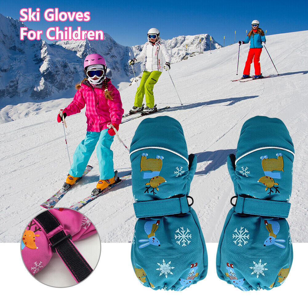 1 Pair Cartoon Kids Non-Slip Ski Gloves Long-Sleeved Winter Mittens (Green)