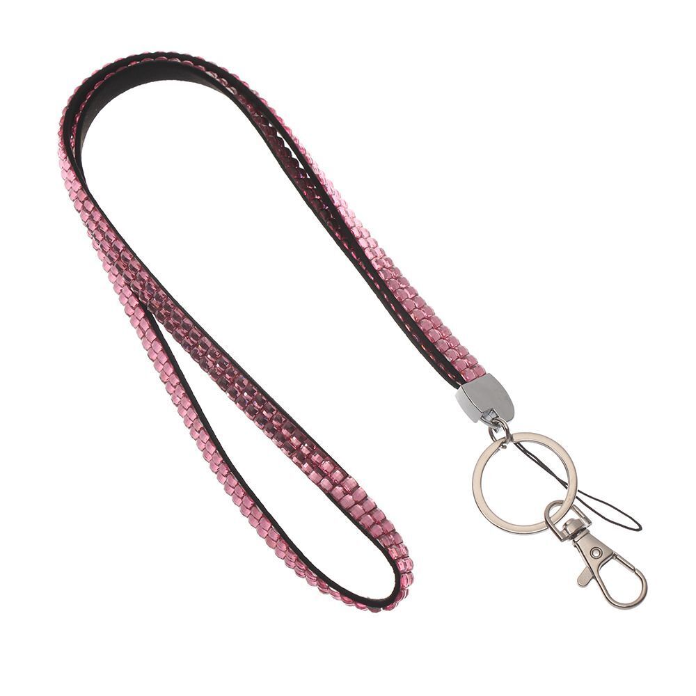 Rhinestone Card Holder Retractable Hanging Rope Lanyard Neck Strap Necklace