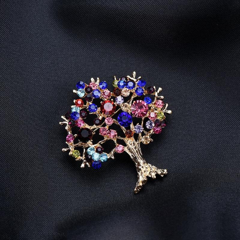 Tree Brooch Rhinestone Decorative Charms Jewelry Badge Banquet Suit Scarf Pins