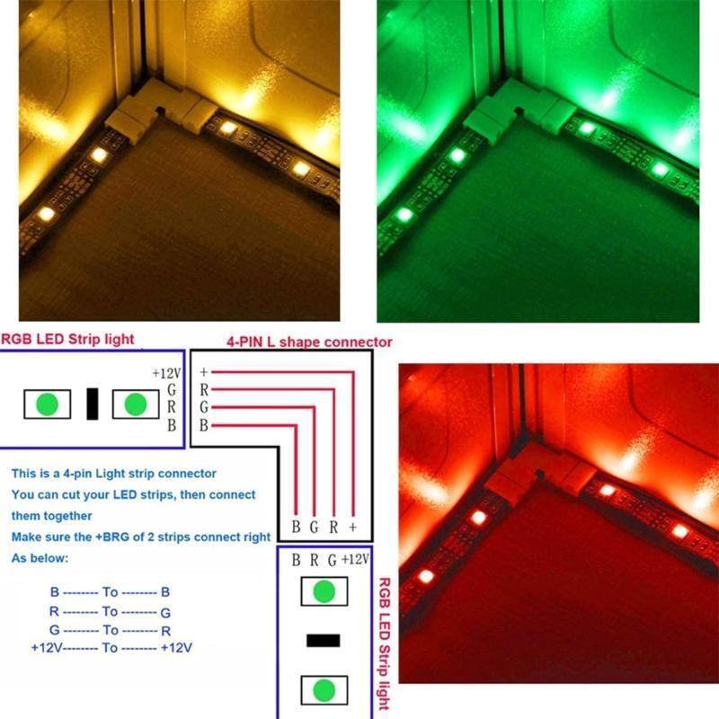 10Pcs 10mm 4 Pin L Shape LED- Strip Corner Connectors RGB- 90 Degree for 5050
