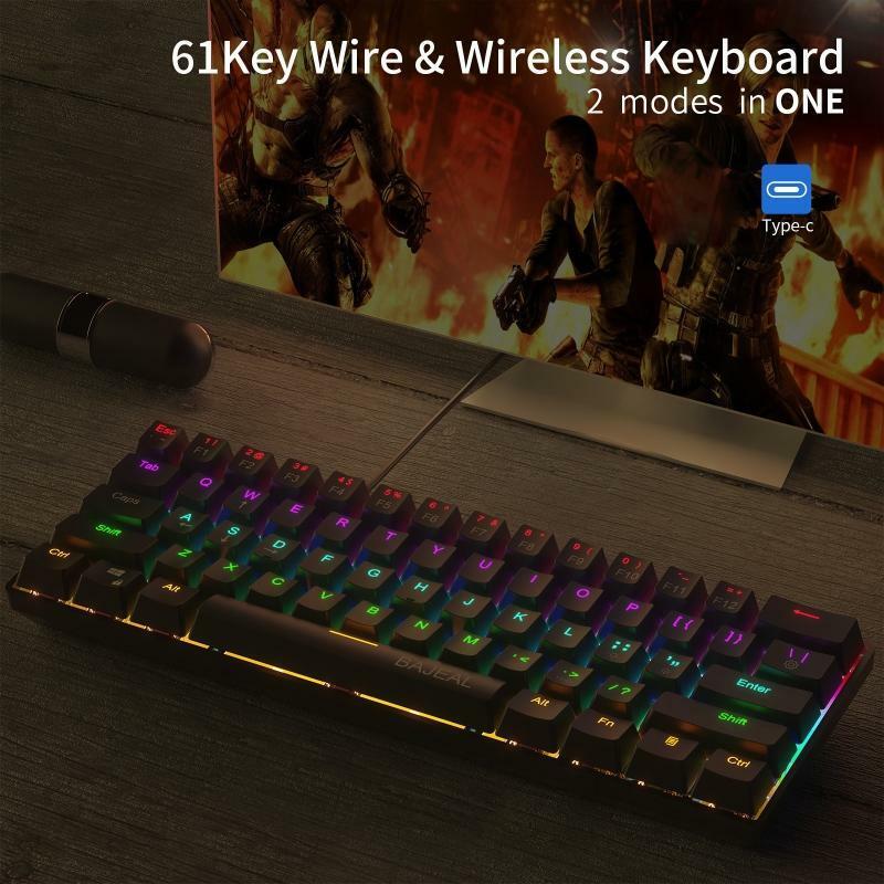 Wireless Keyboard 61 Keys RGB Backlit BT Wireless Gaming Gateron Optical Switch