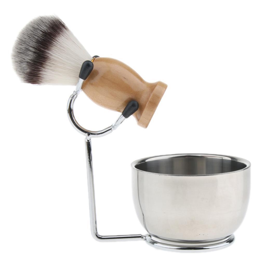 Men's Beard Shaving Brush + Stainless Holder Stand +   Mug Bowl Set