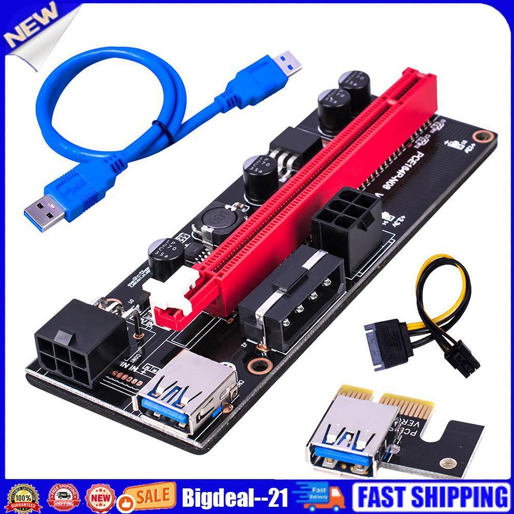 PCI-E Riser Card PCI Express 1X to 16X Extender Adapter 4Pin 6Pin Power