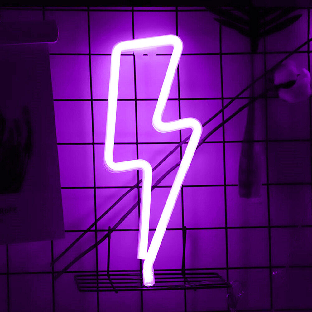 Flash Shaped Neon Lights USB Battery Operated Hanging Night Lamp (Purple)
