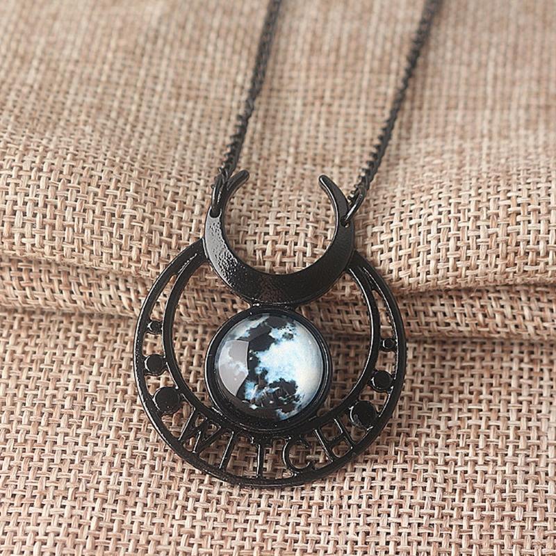 Demon Witch Black Moon Necklace Triple Goddess Pendant Moon Goddess Necklace