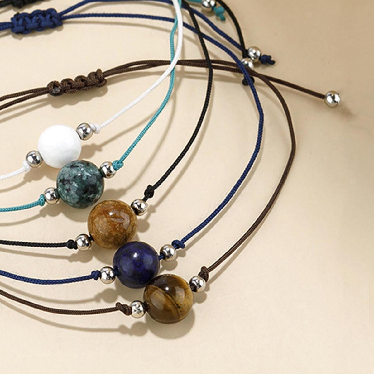 5 Pieces Braided Bead Bracelet Adjustable Wrist Jewelry Bangles for