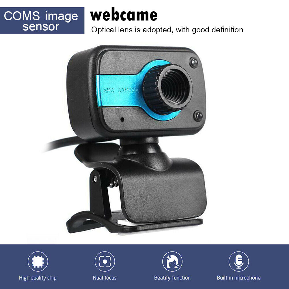 USB HD Webcam with Built-in Microphone 2LED Night Vision Clip-on Web Camera