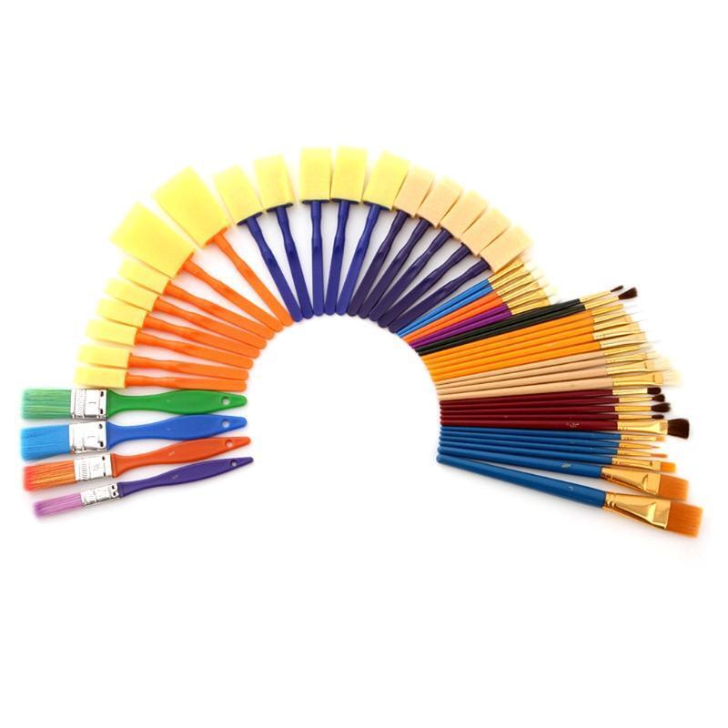 50Pcs Flat Brush Sponge Brush Set Small Medium Large Anti-sheding Nylon Brushes