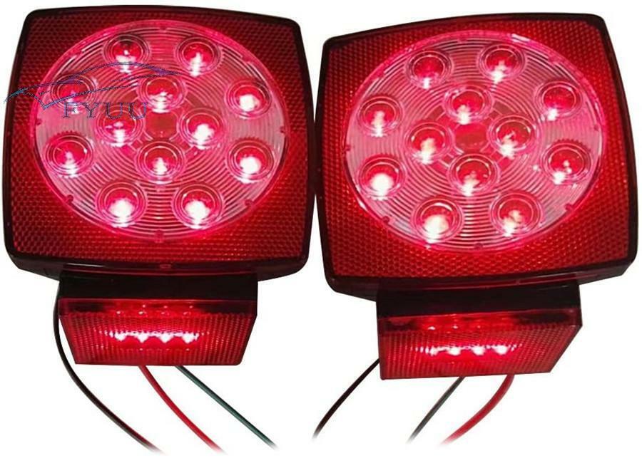 Pair Square LED Submersible Tail Brake Light License Illuminator for Trailer SUV